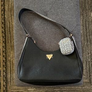 GUESS Black and Gray Shoulder Bag with Logo Pouch